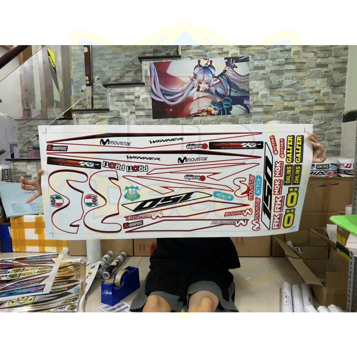 ( Quí khách vui lòng mang ra tiệm cho thợ dán ) Tem xe winner v1 movistar đỏ