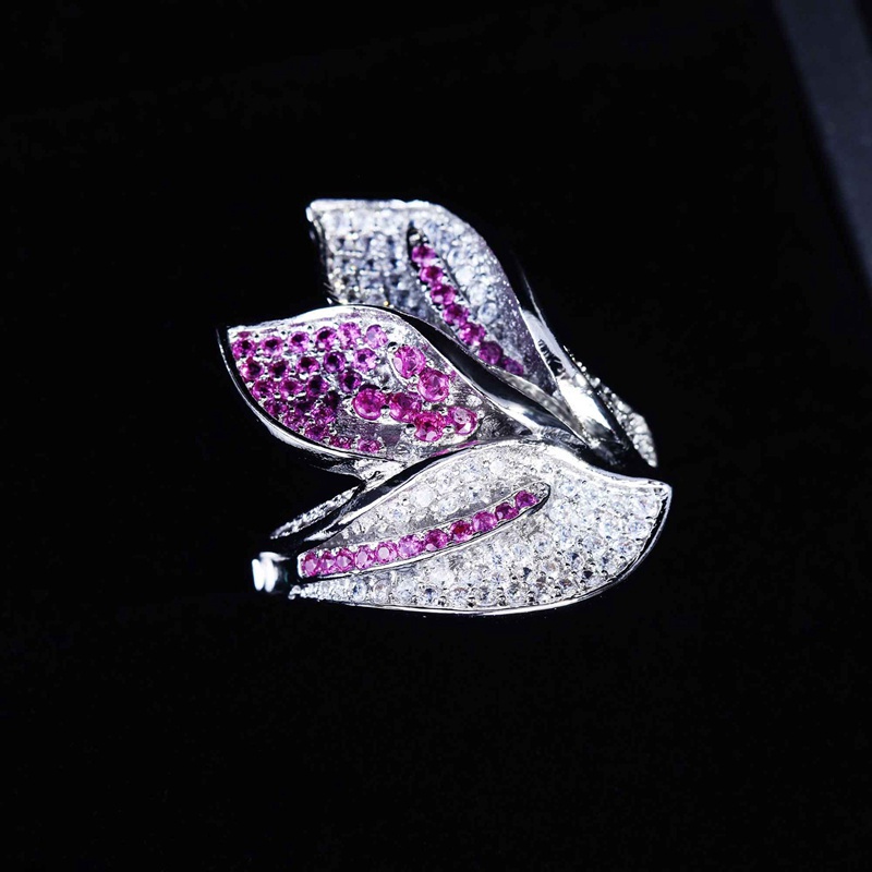 Nhẫn bạc 925 đính đá zircon hình hoa lá sang trọng cho nữ