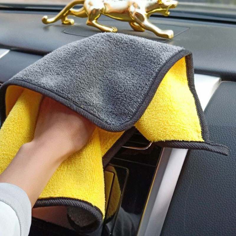 Khăn lau vi sợi lông cừu san hô hai mặt siêu dày thấm nước không đổ lông vệ sinh chuyên dụng cho xe hơi