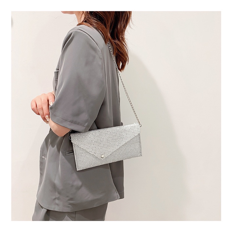 Túi đeo chéo JASMIN NOIR nắp gập quai xích đính kim cương giả sang trọng thời trang cho nữ