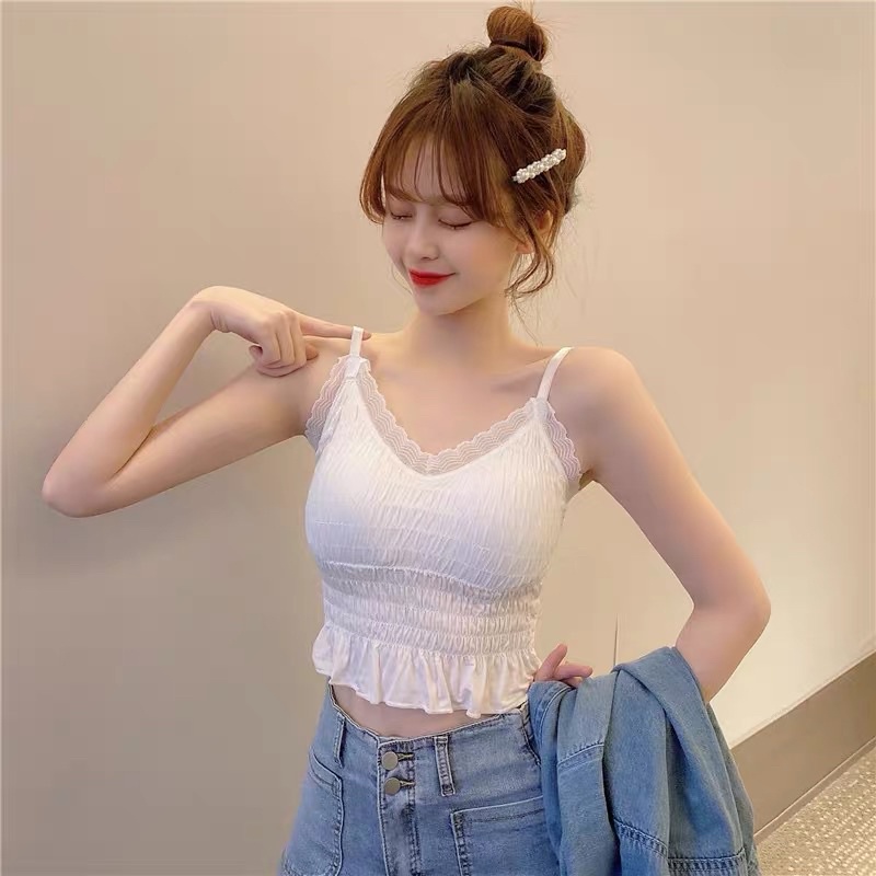 Áo 2 dây dáng croptop phối viền cực xinh cho nữ Bra07