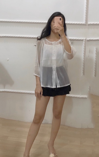 Áo Sơ Mi Nữ Mỏng Chất Voan Tay Lỡ 2 Màu