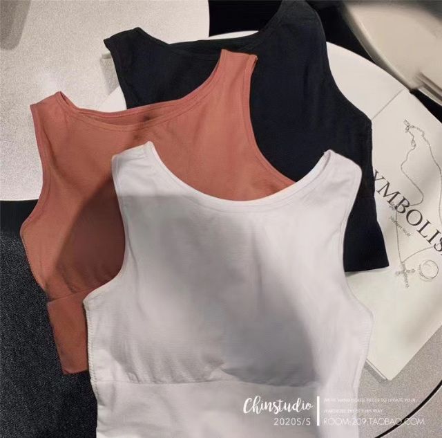 Áo ngực bra cotton mềm mại co giãn 3 lỗ dáng croptop màu đen trắng cam có đệm ngực 013