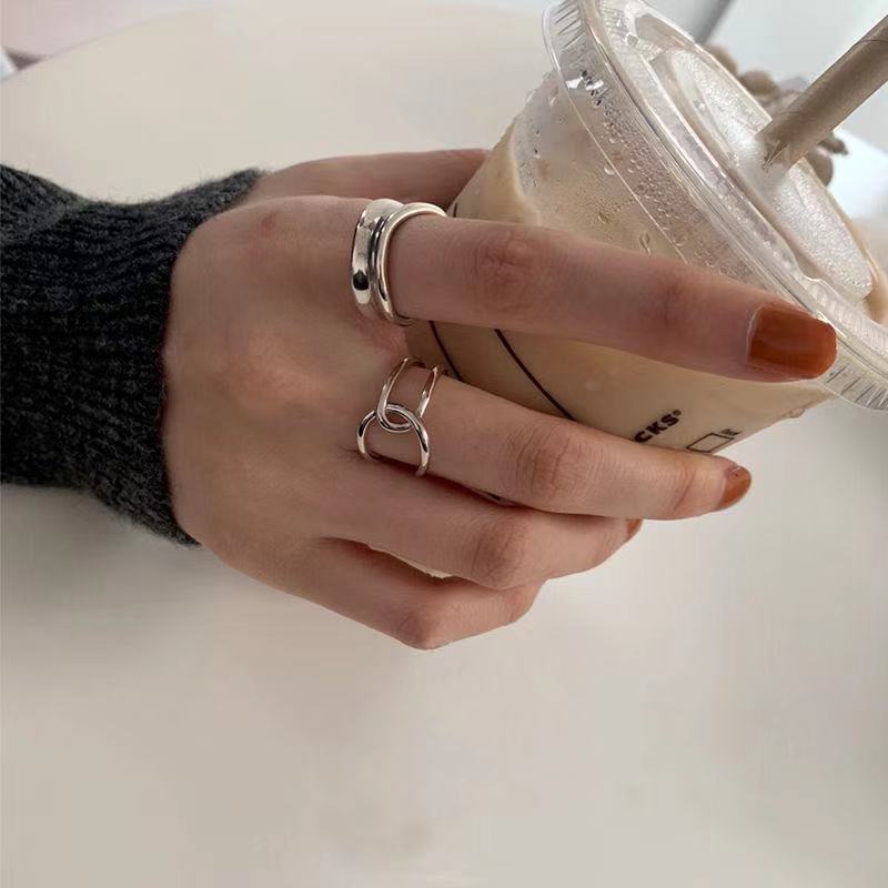 Bộ 2 nhẫn hở có thể điều chỉnh thiết kế không đều màu bạc dành cho nữ