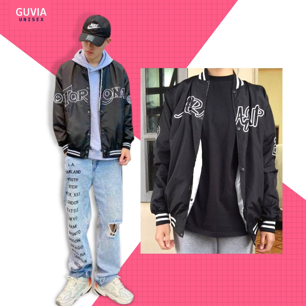 Áo khoác Dù Bomber TQRONA Unisex From Rộng Ulzzang Nam Nữ Guvia Bomber Jacket