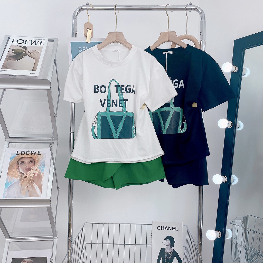 Set áo phông túi xách chân váy vạt lệch BN387