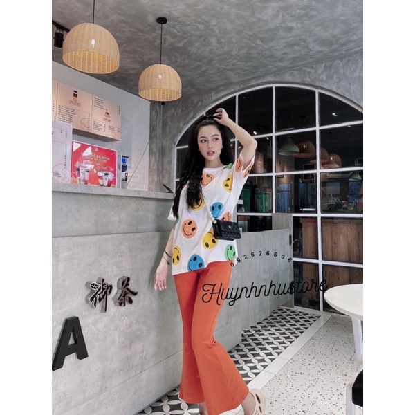 ( Xã kho) SET QUẦN ỐNG RỘNG MẶT CƯỜI COTTON TÚI ZIP HÌNH THẬT