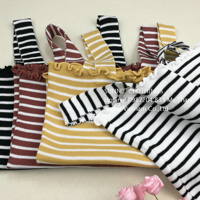 Áo hai dây sọc ngang viền bánh bèo - Sunnie Clothings SUN06 | BigBuy360 - bigbuy360.vn