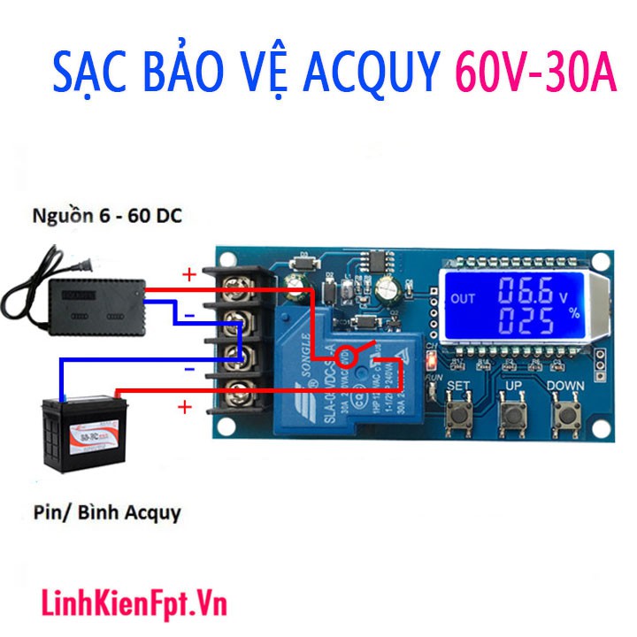 Mạch sạc acquy 12V bảo vệ  quá tải 0-60VDC 30A