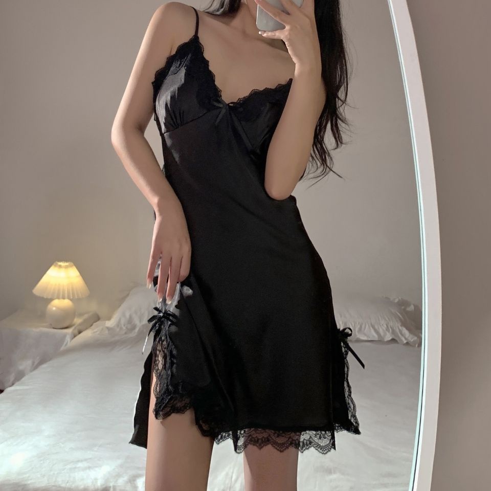 Đồ ngủ sexy đồ ngủ satin váy sexy đồ ngủ Đồ ngủ Vải Lụa Satin Mỏng Phối Ren Thiết Kế Quyến Rũ Cho Nữ