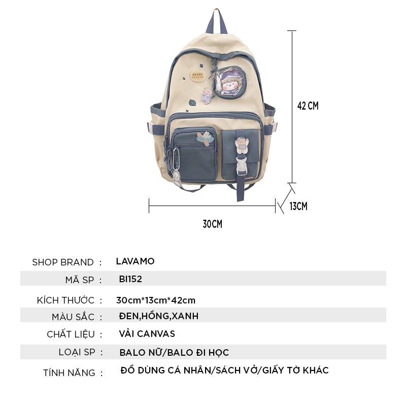 Balo nữ giá rẻ đi học thời trang cao cấp cá tính cute dễ thương BL152 (không móc treo gấu )