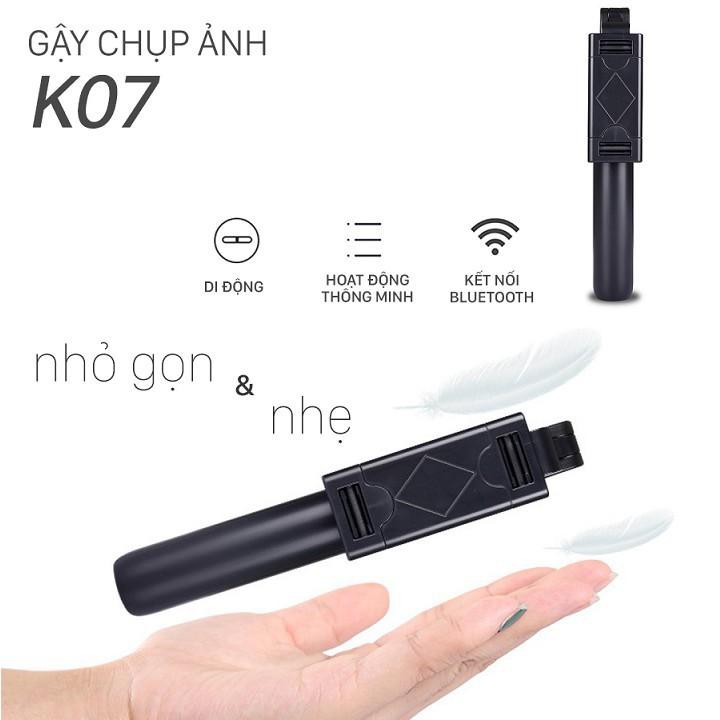 Gậy chụp ảnh selfie K07, tích hợp 3 chân giá đỡ , kèm remote blutooth .SHOPPKSV.