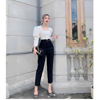 Quần baggy nữ lưng cao thiết kế cạp V kiểu mới - chất vải tuyết mưa - 2 màu đen nâu cực sang chảnh - mặc đi học đi chơi