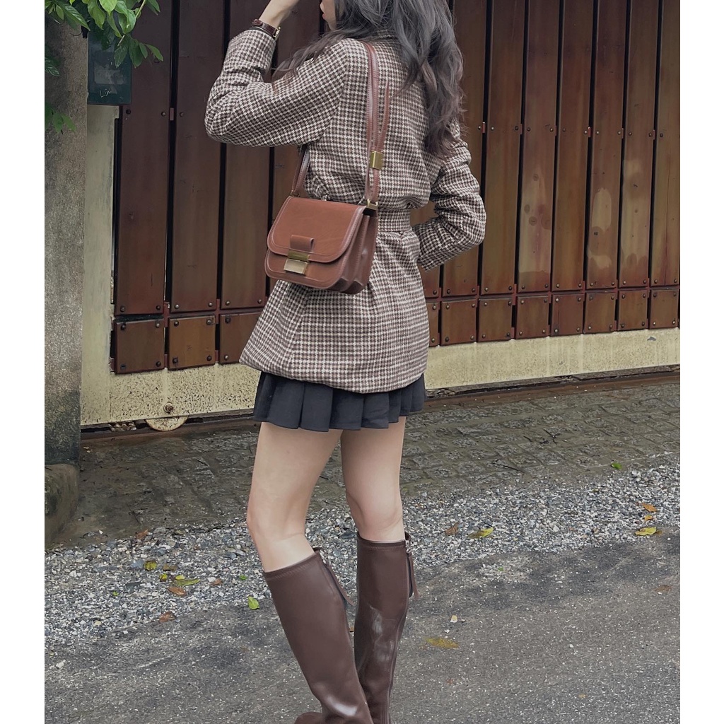 Khoác dạ kẻ kèm đai 6022