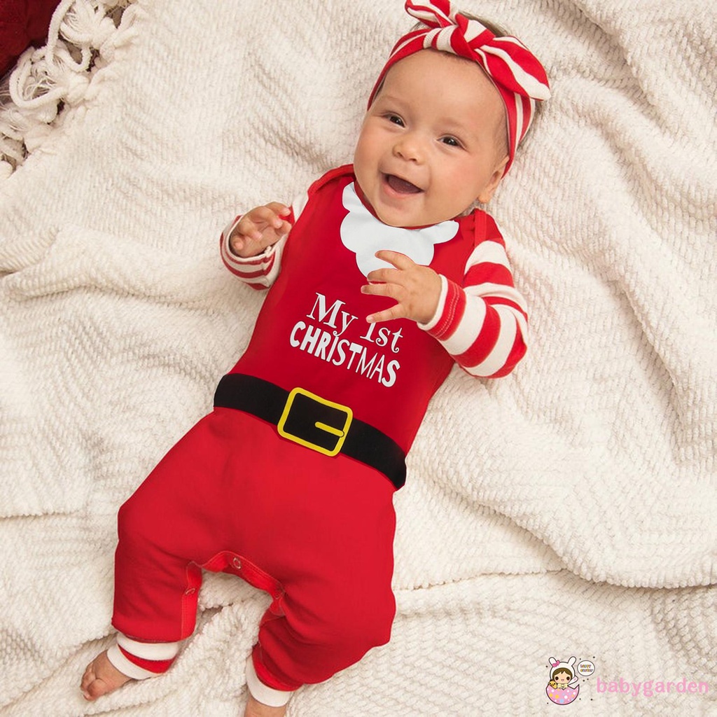 Bộ Áo liền quần tay dài in chữ My first christmas kèm Mũ dành cho trẻ em