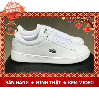 ⚡Bán sỉ⚡  Giày thể thao Lacoste da trắng trơn hàng đẹp màu trắng xanh Size 36-43 Nam nữ