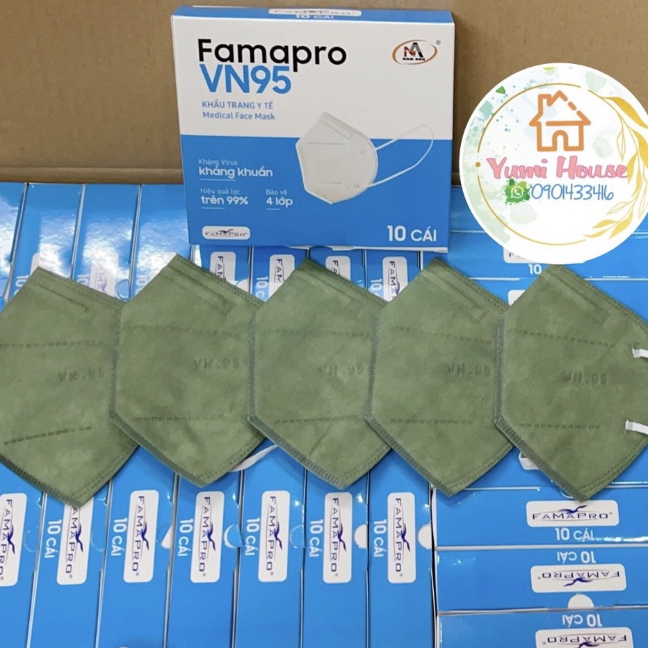 [VN95 (N95)- Combo 10 hộp] 100 cái Khẩu trang y tế kháng khuẩn 4 lớp Chính Hãng Famapro VN95