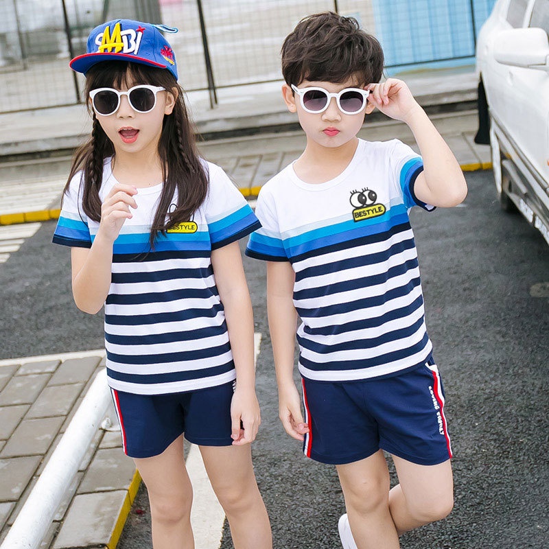 Áo gia đình đẹp ❤️FREESHIP❤️ Đồng phục quần áo thun gia đình sọc xanh thêu logo dễ thương AG01