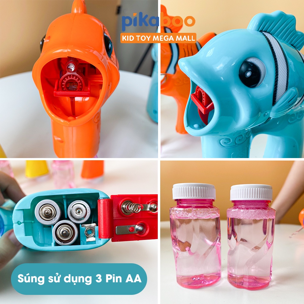 Súng đồ chơi bắn bong bóng xà phòng Pikaboo hình con cá đáng yêu được sản xuất từ nguyên liệu an toàn cho bé