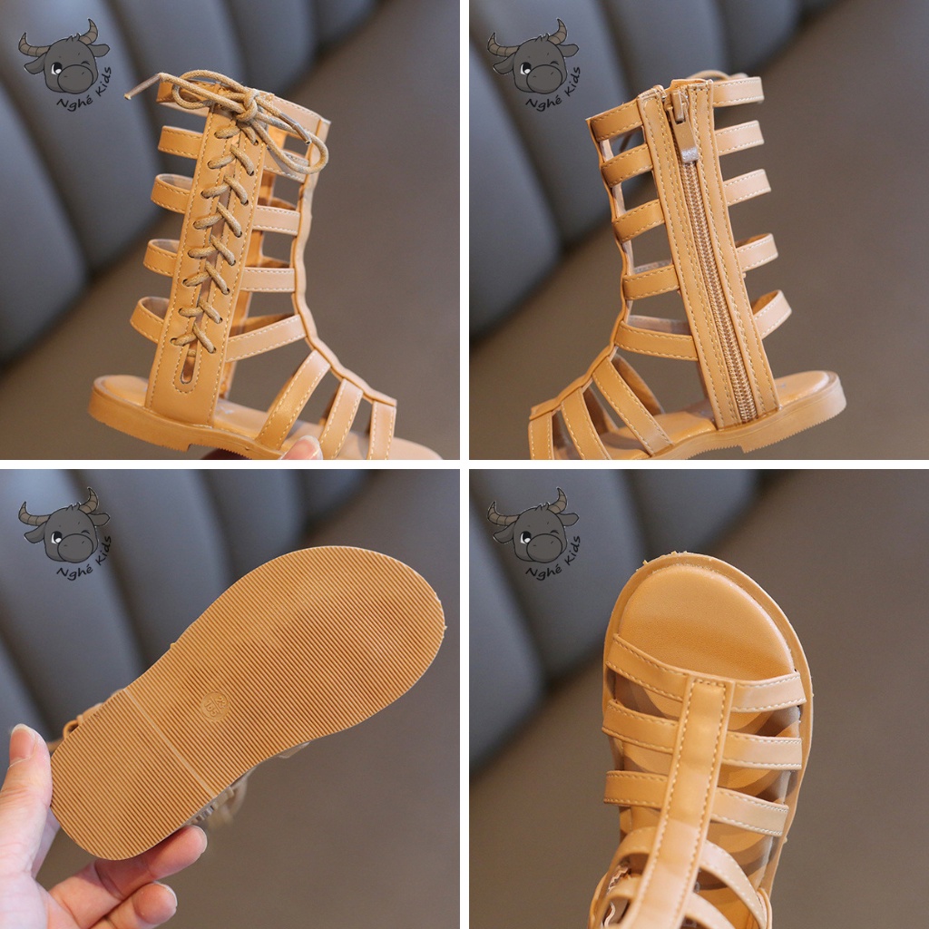 Xăng đan chiến binh cao cổ khóa kéo phối dây thắt cá tính - Sandal cho bé gái phong cách Hàn Quốc M183
