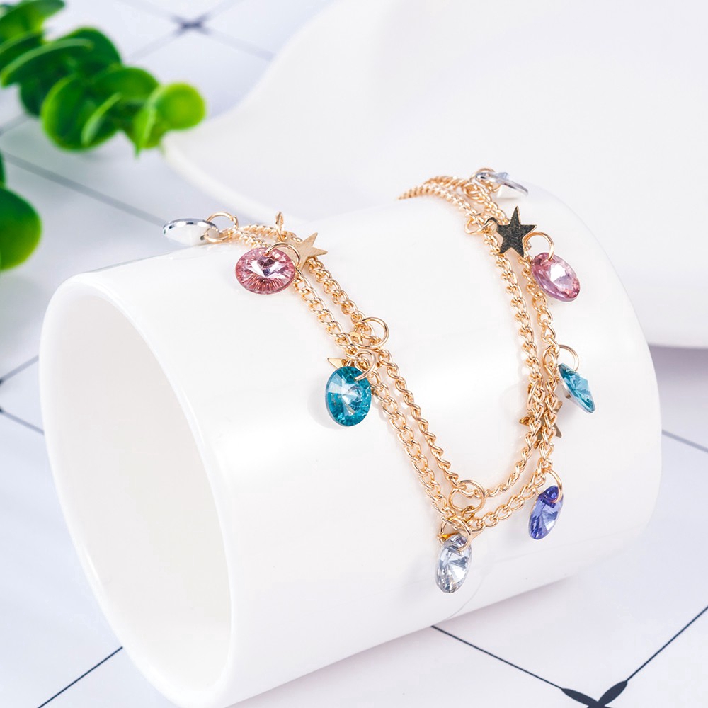 [READY STOCK] Fashion Beach Colorful Crystal Star Anklet Shiny Women Double Layer Feet Chain | BigBuy360 - bigbuy360.vn