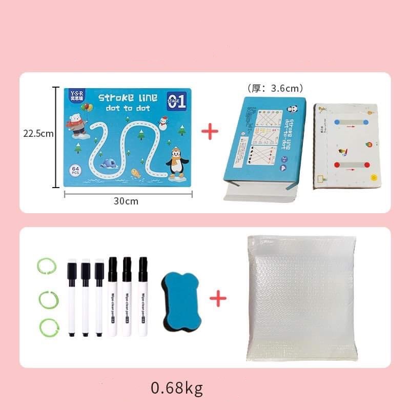 [Hàng mới về] Quyển Dot to Dot Sử dụng lại tiết kiệm, Nối Chấm luyện cầm bút giáo dục sớm cho bé Xóa được. Tặng Bút,xóa