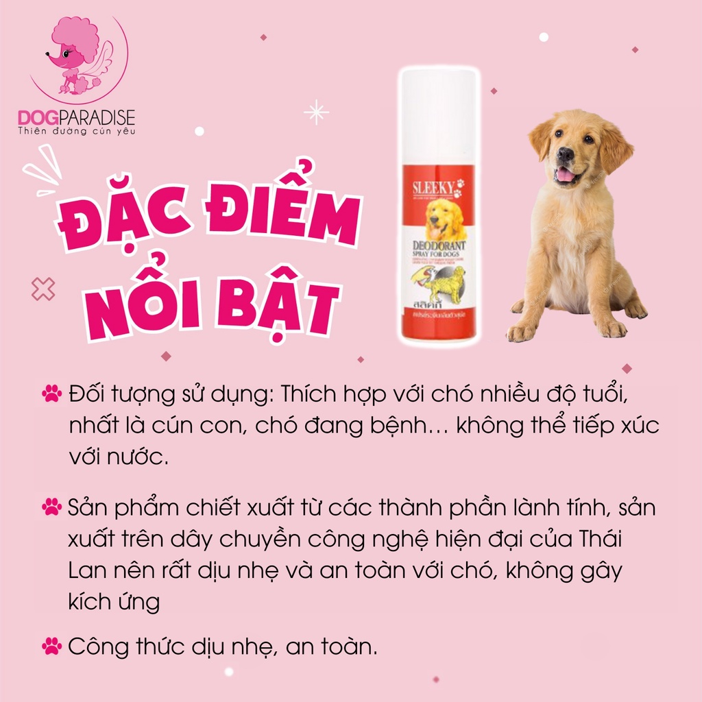 Xịt tắm khô Sleeky khử mùi an toàn cho thú cưng - Dog Paradise
