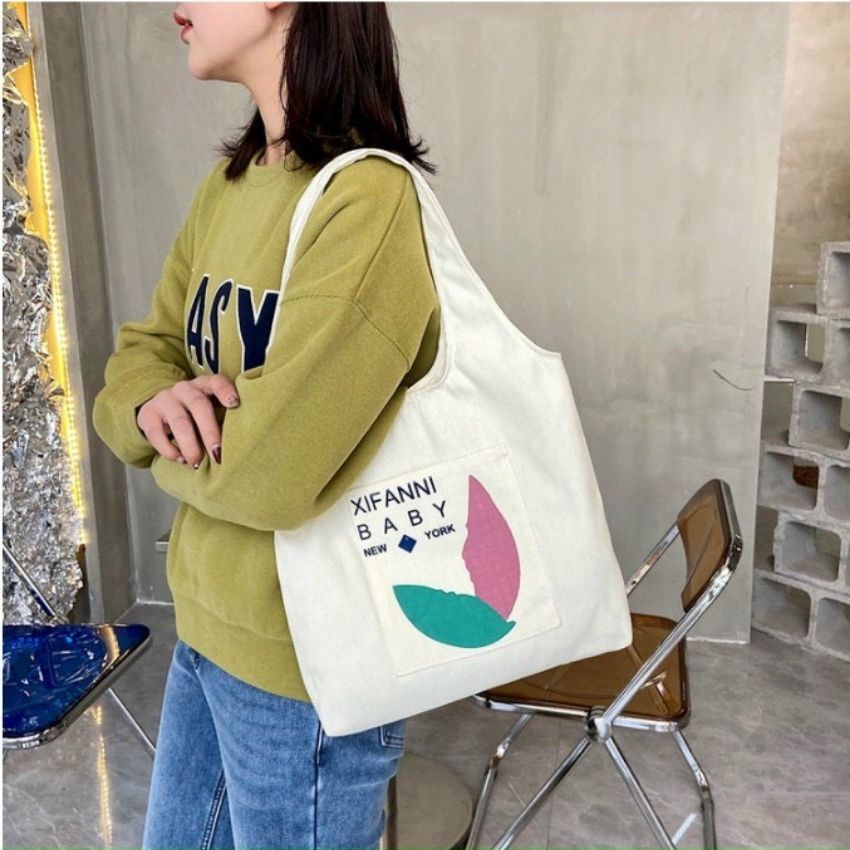 Túi tote túi vải canvas đi học đi làm phong cách Hàn Quốc có ngăn phụ ZIMI