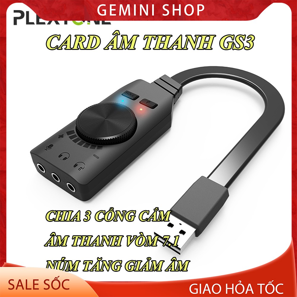 Sound card âm thanh 7.1 cho máy tính PC chuyên game Plextone GS3