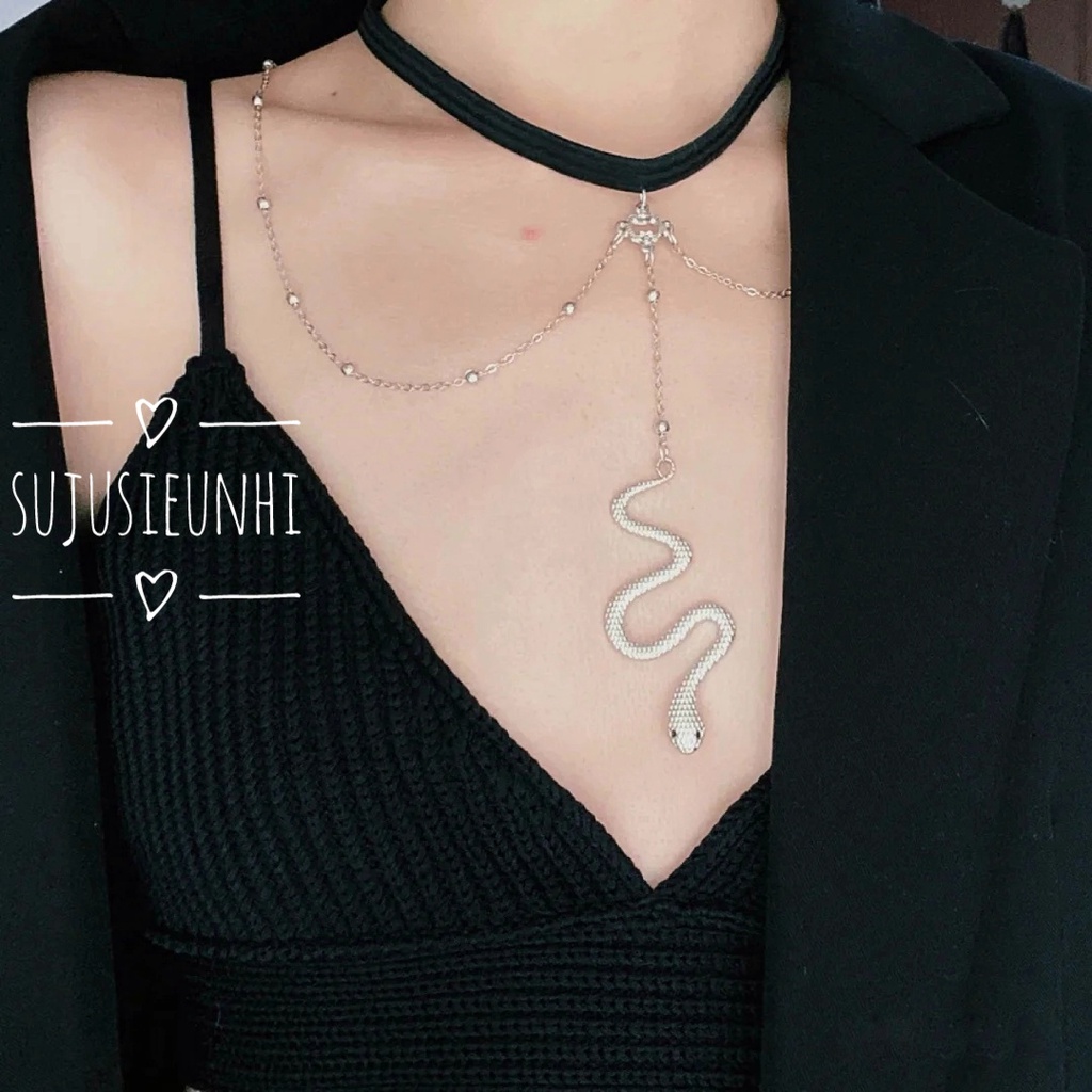 Vòng choker đeo đùi, đeo cổ hình con rắn kèm chuỗi xích thả dài
