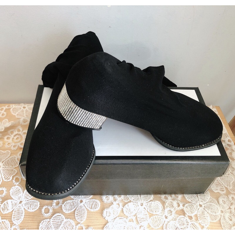 Boot Vớ Gối Cao Gót 4phân Đính Đá Size 36- 36.5