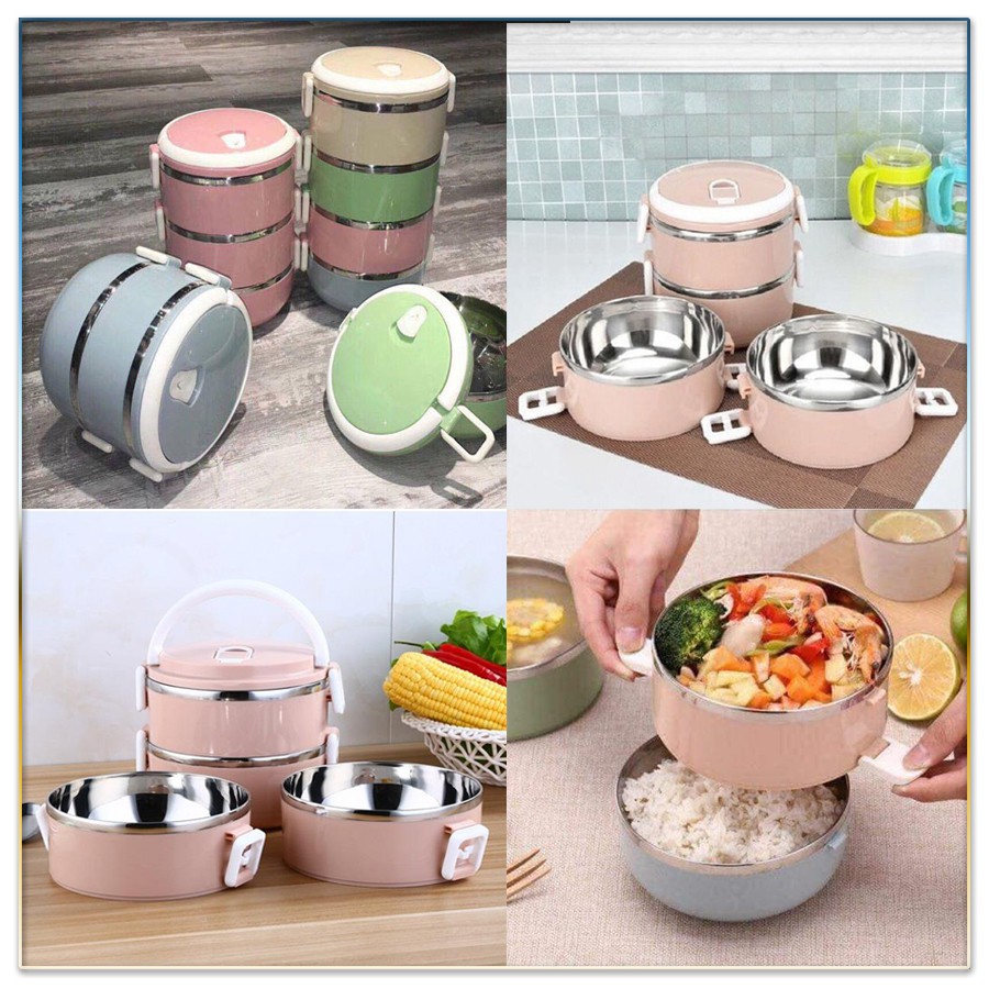 Hộp cơm giữ nhiệt lúa mạch 3 tầng