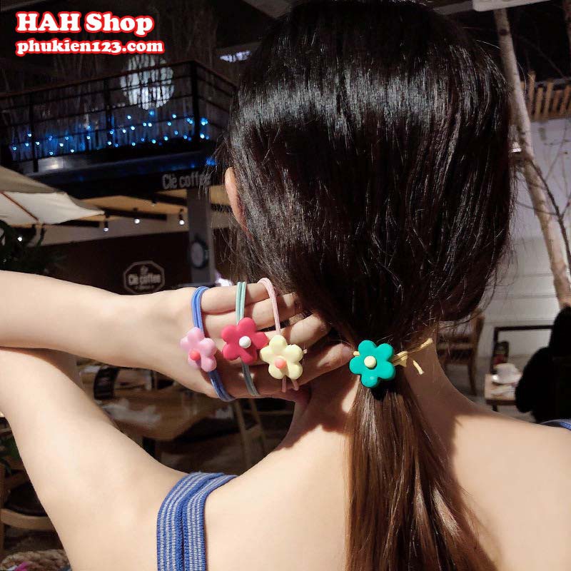 Dây buộc tóc hoa 5 cánh nhiều màu cột tóc cute phong cách Hàn Quốc