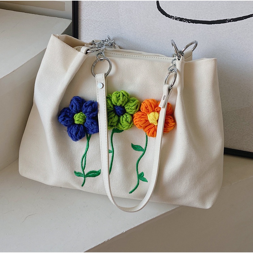 Túi Tote Đeo Vai Bằng Vải Bạt Sức Chứa Lớn 2022 Mới Mùa Hè Cho Nữ Sinh