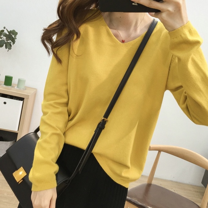 Áo Sweater Dệt Kim Tay Dài Màu Sắc Đơn Giản Dễ Phối Đồ Cho Nữ | BigBuy360 - bigbuy360.vn