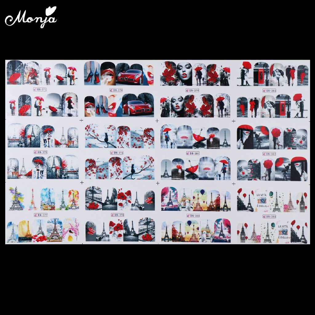 Monja Set 12 Tấm Hình Dán Móng Tay Nghệ Thuật Cho Cặp Đôi