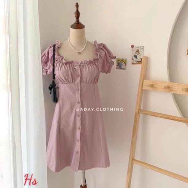 SIÊU XINH. Đầm Bèo Nữ Trễ Vai Chất Đũi 🦋 LIPP.STORE 🦋 Váy Babydoll Nữ Trơn Cúc Cài 4 Màu 🦋 Xinh Yêu | BigBuy360 - bigbuy360.vn