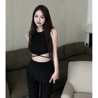 (CÓ SẴN) ÁO CROPTOP BA LỖ DÂY CỘT EO