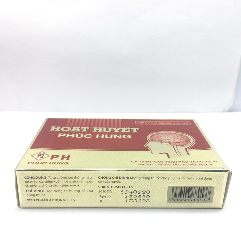 Hoạt huyết thông mạch Phúc Hưng 2 vỉ x 20 viên nén bao đường