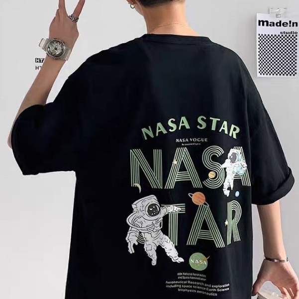 Áo thun tay lỡ nam nữ, áo phông form rộng chất cotton mát mịn thấm hút mồ hôi in hình NASA