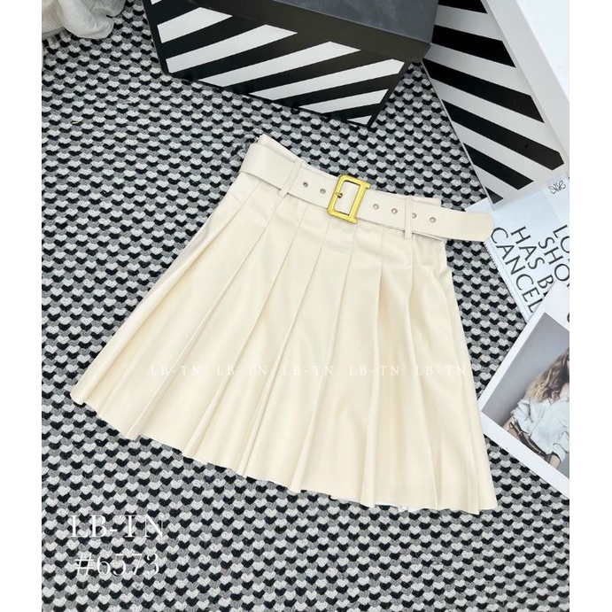 Chân váy da xếp ly có quần trong kèm đai