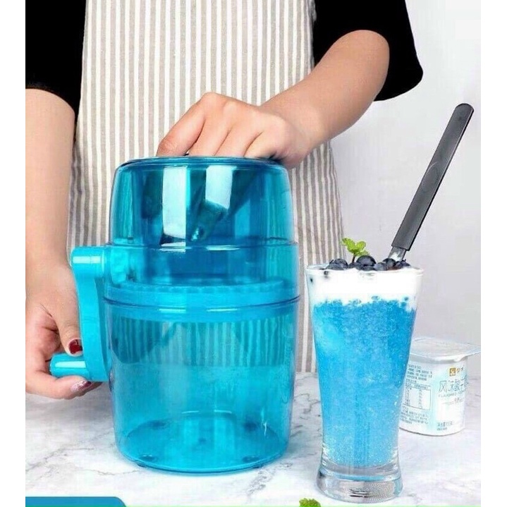 Máy xay đá bào mini, máy bào đá bằng tay 2 lưỡi màu xanh, bào đá tuyết cực mịn.