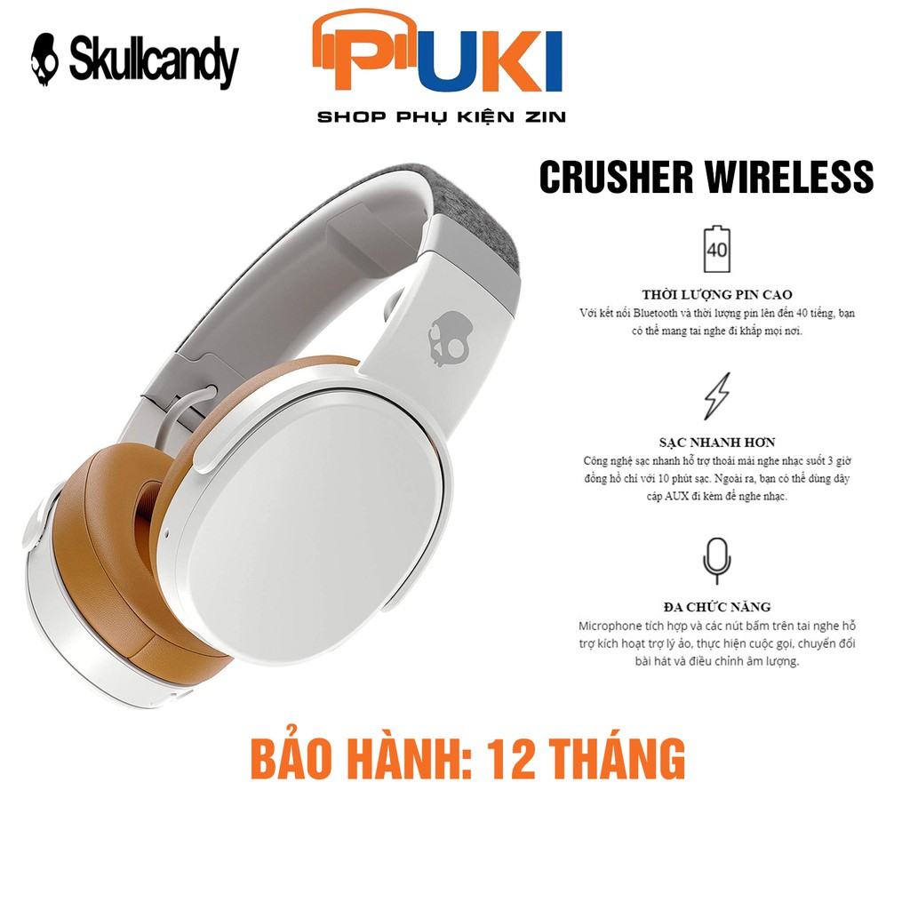 Tai nghe SKULLCANDY CRUSHER WIRELESS chính hãng-Tai nghe Bluetooth Wireless Over-Ear