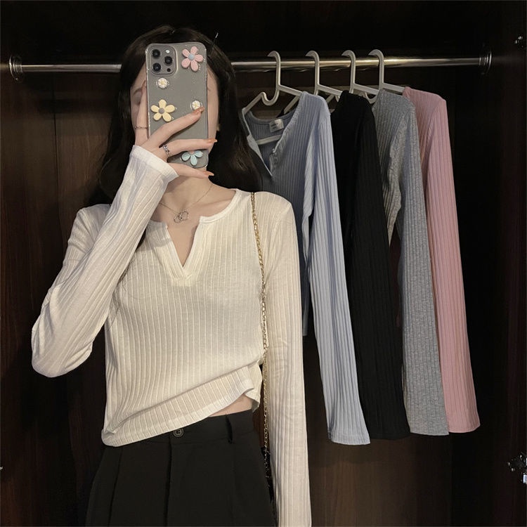 Áo thun COZOKC tay dài dáng ôm màu trơn thời trang