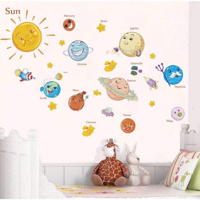 Decal dán tường cho bé tranh vũ trụ decor hệ mặt trời các hành tinh trong hệ mặt trời tranh dán tường cho bé MIVIDECOR
