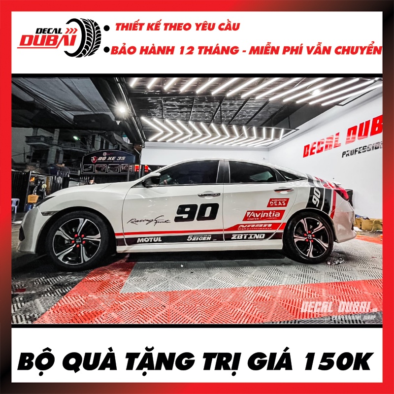 Tem Dán Sườn Xe Ô Tô Honda Civic Thể Thao - Thiết kế và chỉnh sửa tuỳ ý - Decal Dubai