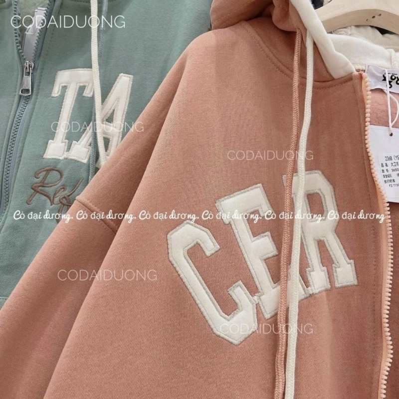 Áo khoác nỉ chữ thêu cer.tain 2 nón, bảng màu hình cuối