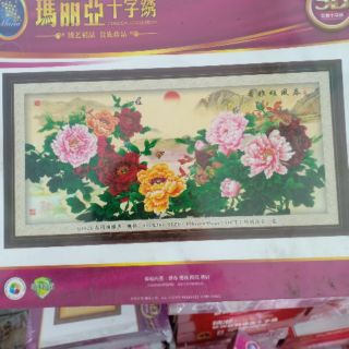 Tranh thêu 3d hoa mẫu đơn khổ lớn rất đẹp kt 198×95cm(hình thật)