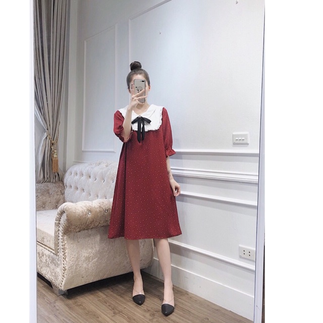 Váy chấm bi tay lỡ mẹ bầu mặc tới lúc sinh