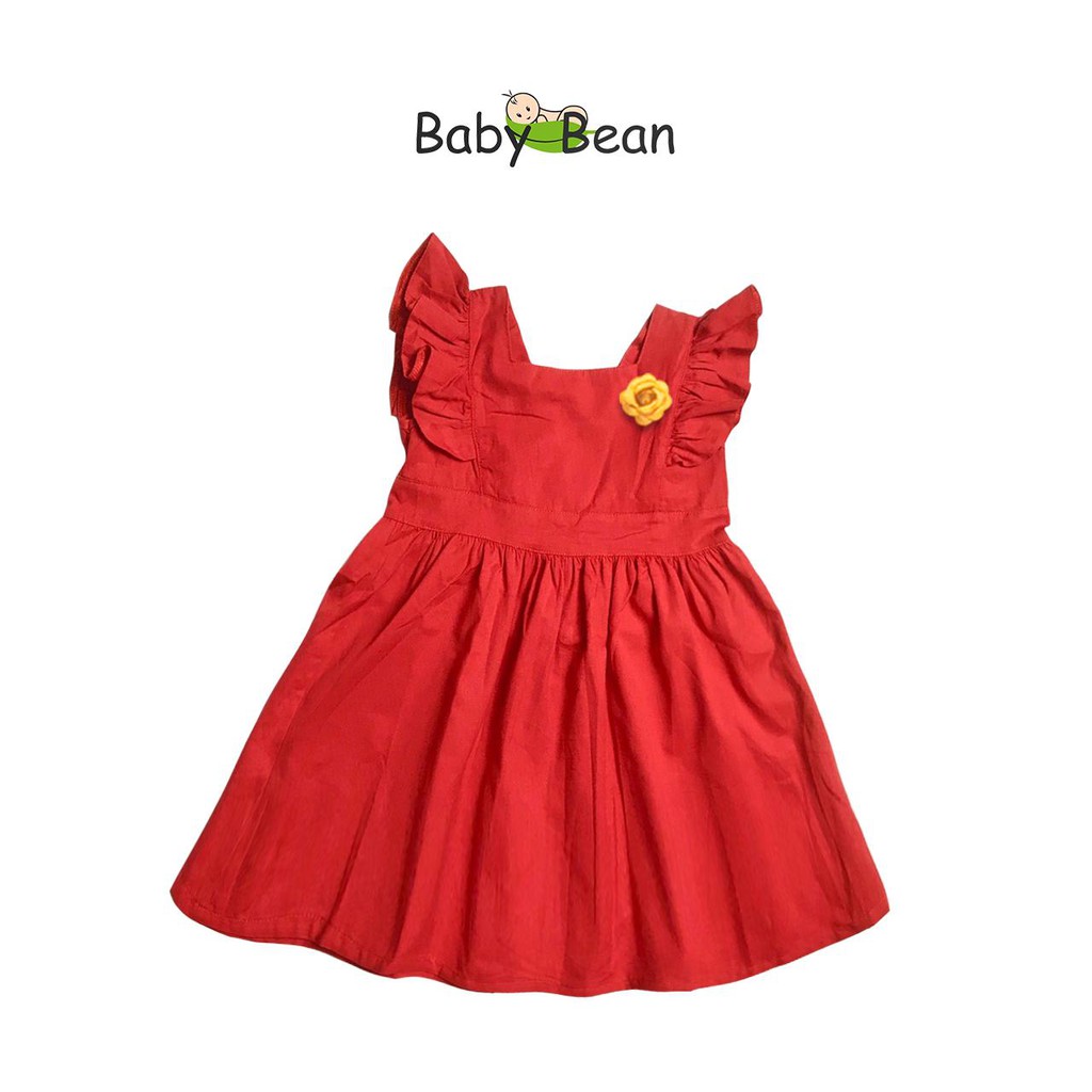 Đầm Cotton tay Bèo đính Hoa bé gái BabyBean